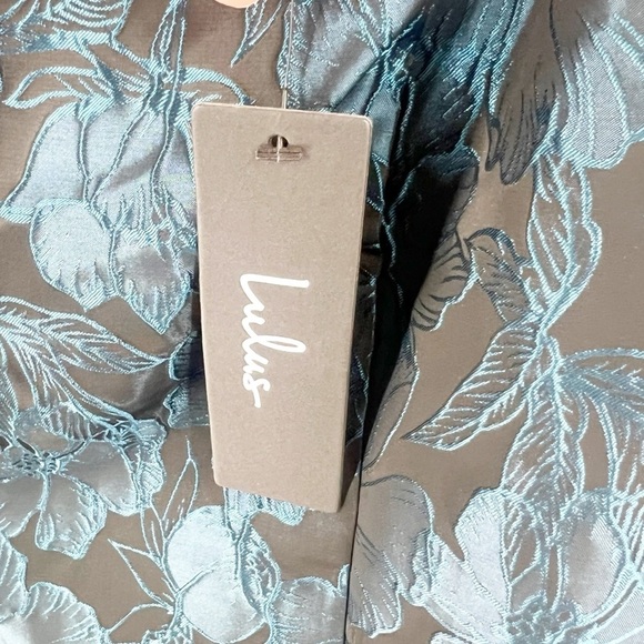 ✅NWT Lulus Beyond Amazing Dark Teal Floral Jacquard Puff Sleeve Dress Size Small - Picture 10 of 10
